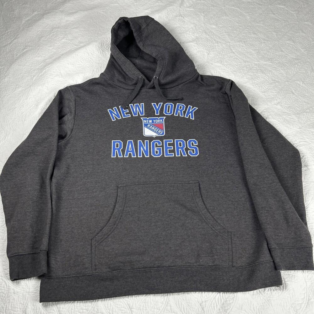 New York Rangers Hoodie Men XL Gray Fanatics NHL Sweatshirt Hockey Pullover